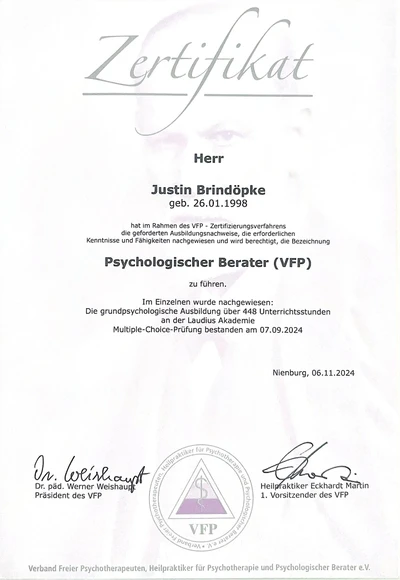 VFP Zertifikat - Klicken zum Öffnen der PDF